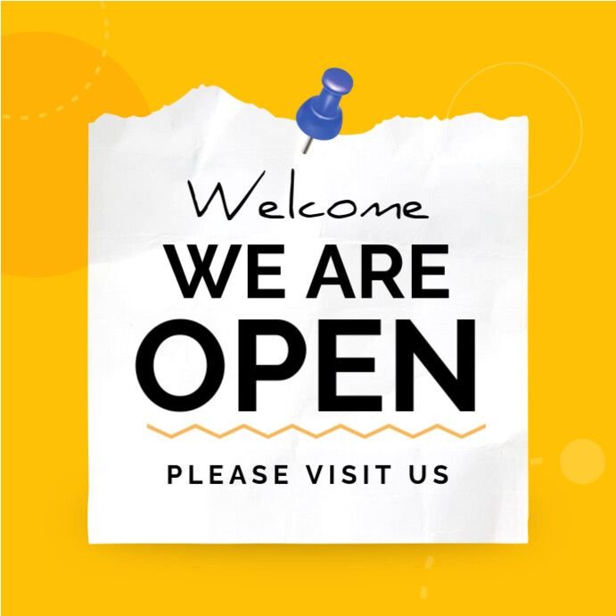 orange grunge welcome we are open now please